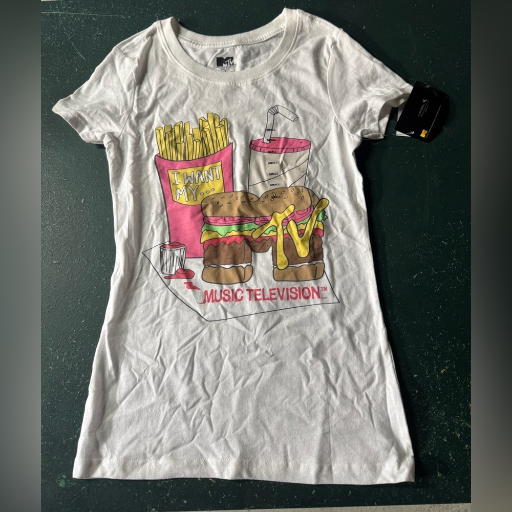 MTV Burger and Fries White T-Shirt - Women’s Small